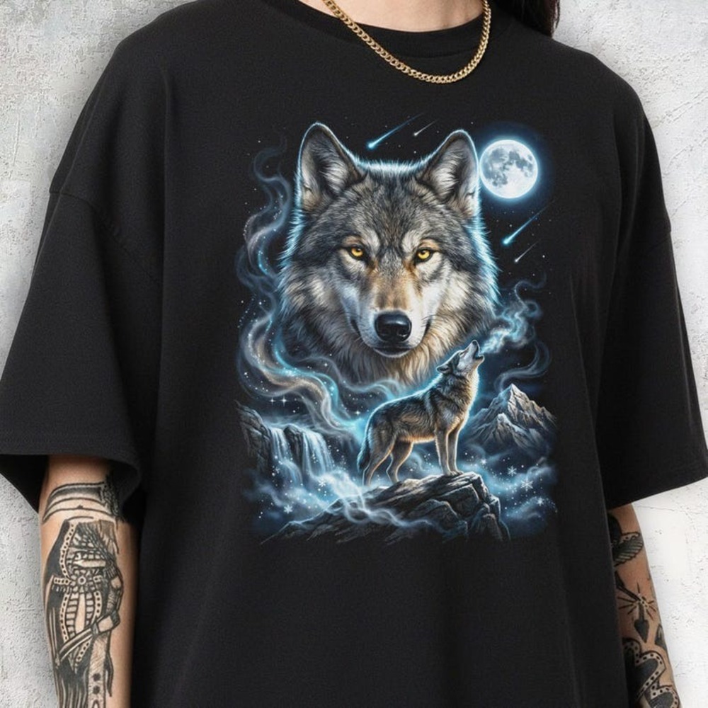 Wolf Moon Black Hirt, Howling Timber Predator Graphic Tee